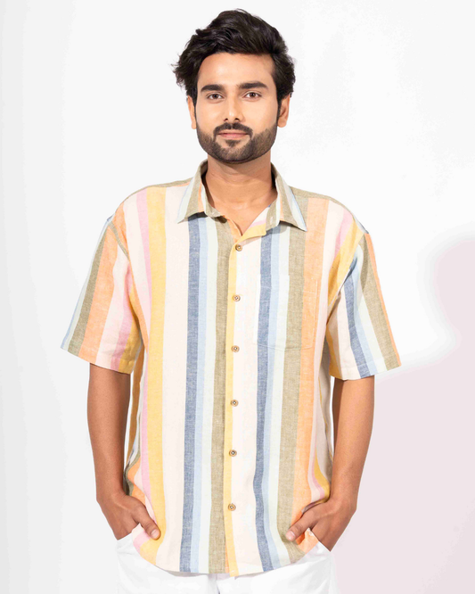 MULTI COLOR STRIPE HALF SLEEVE OVERSIZED SHIRT
