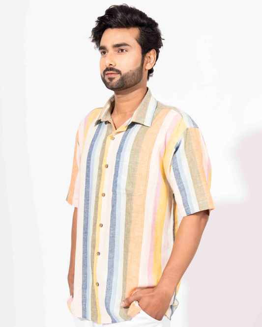MULTI COLOR STRIPE HALF SLEEVE OVERSIZED SHIRT