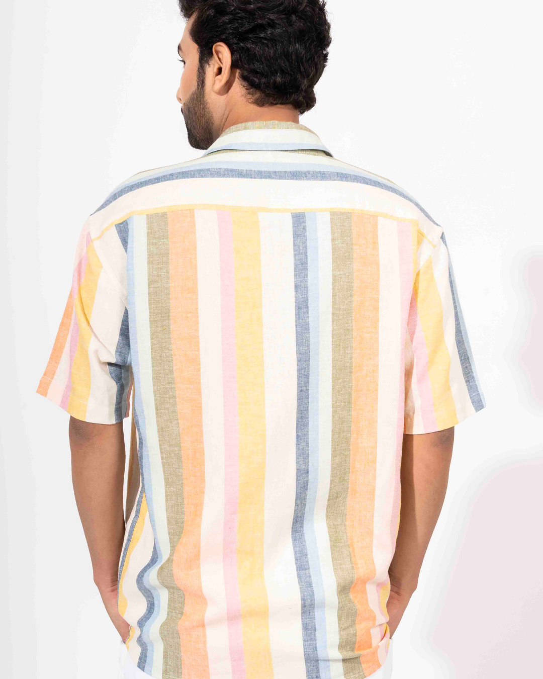 MULTI COLOR STRIPE HALF SLEEVE OVERSIZED SHIRT