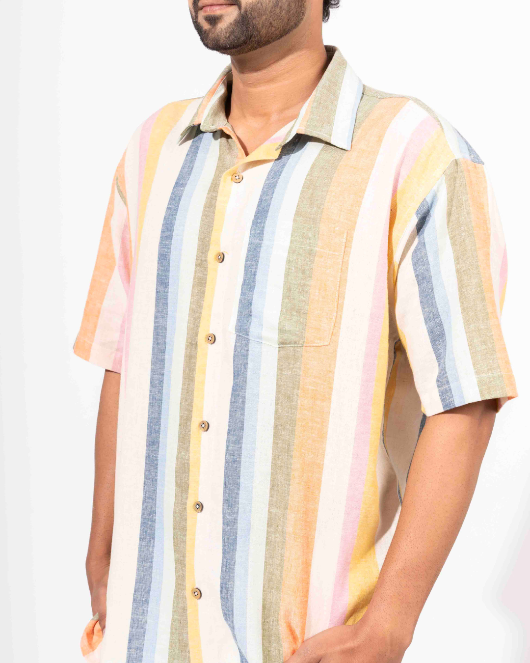PASTEL STRIPE HALF SLEEVE OVERSIZED SHIRT