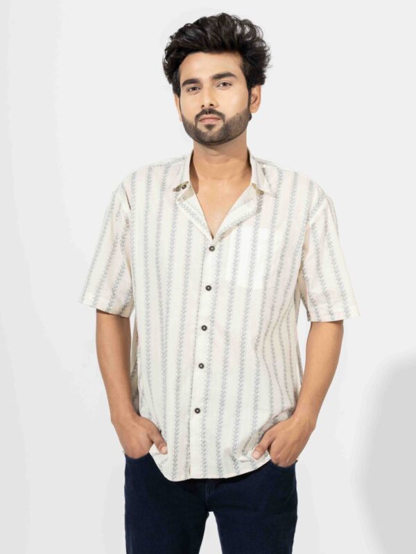 Oversized Half Sleeve Printed Stripe Shirt