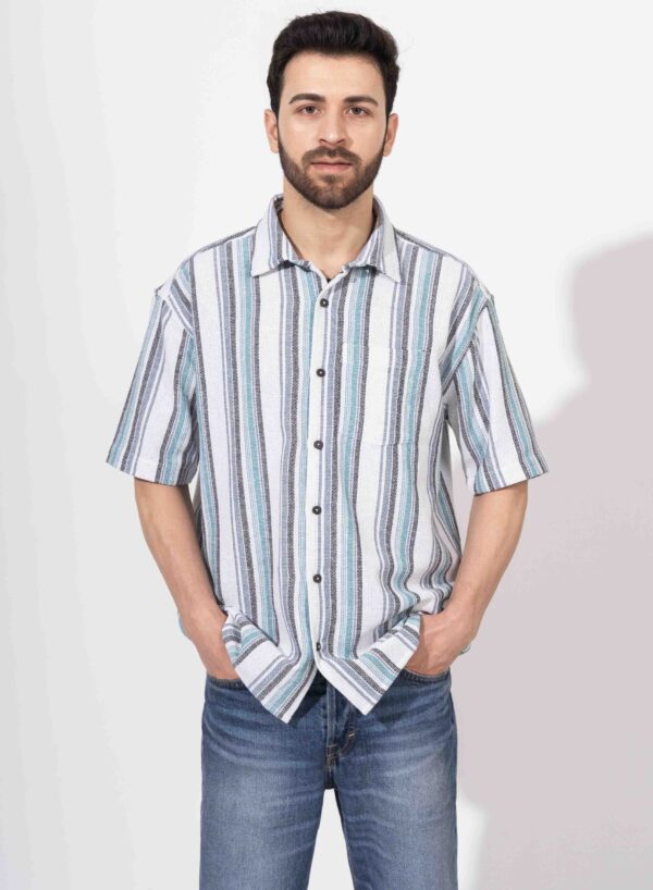 Oversized Half Sleeve Multicolor Stripe Shirt