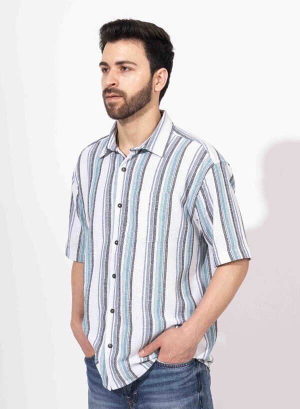 Oversized Half Sleeve Multicolor Stripe Shirt - Image 2