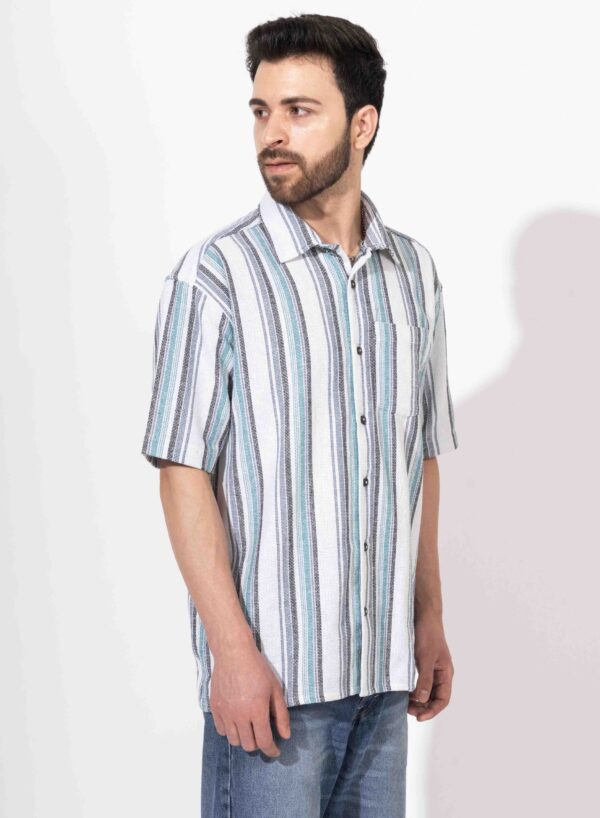 Oversized Half Sleeve Multicolor Stripe Shirt - Image 3