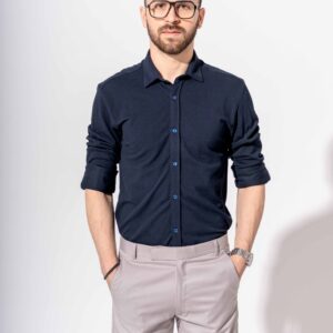 PIQUE FULL SLEEVE SHIRT IN NAVY