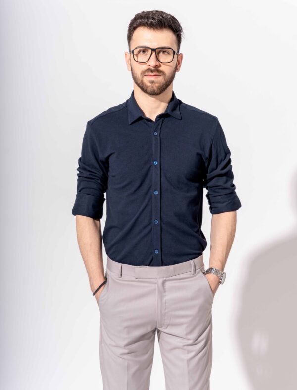 PIQUE FULL SLEEVE SHIRT IN NAVY