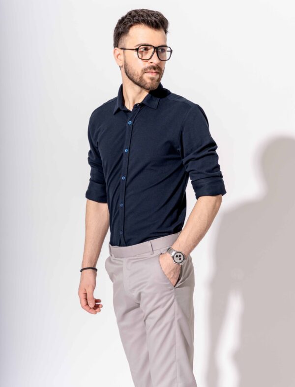 PIQUE FULL SLEEVE SHIRT IN NAVY - Image 3