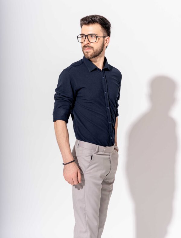 PIQUE FULL SLEEVE SHIRT IN NAVY - Image 4