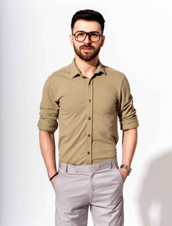 PIQUE FULL SLEEVE SHIRT IN MINT GREEN - Image 2