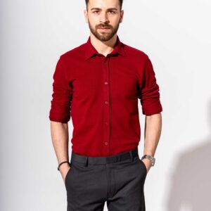 PIQUE FULL SLEEVE SHIRT IN CHERRY RED