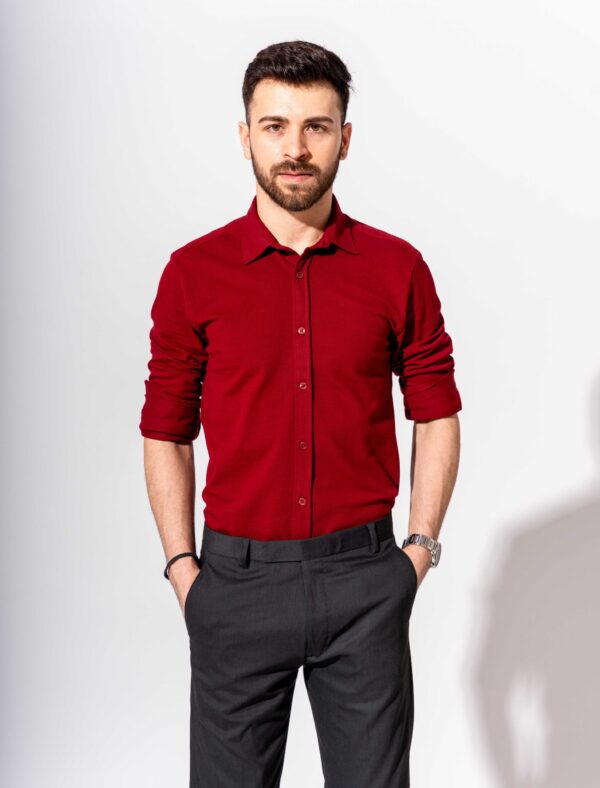PIQUE FULL SLEEVE SHIRT IN CHERRY RED